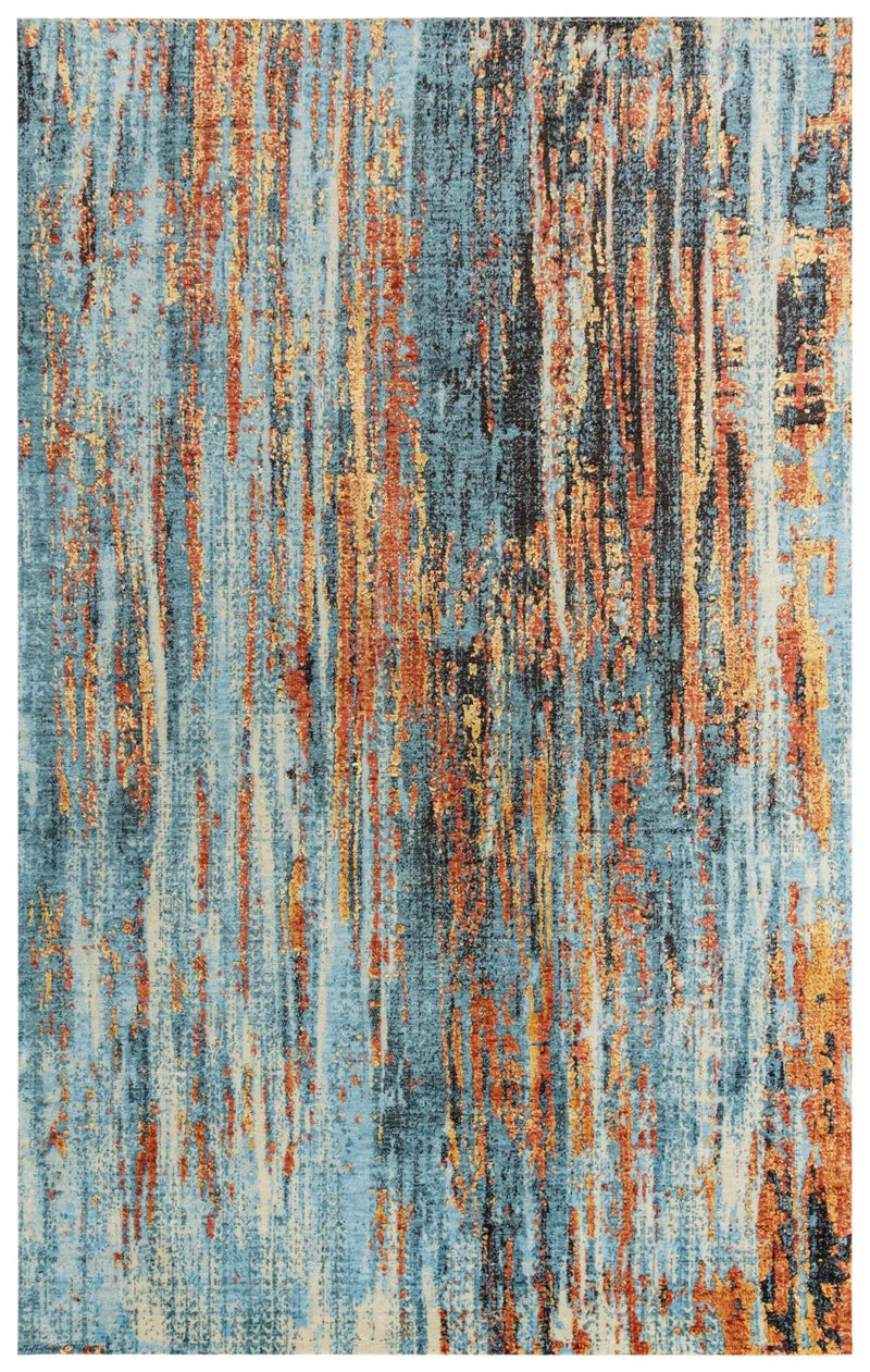 2' X 3' Blue And Apricot New Zealand Lambs Wool Abstract Hand Carved Handmade Area Rug Homeroots Home Decor