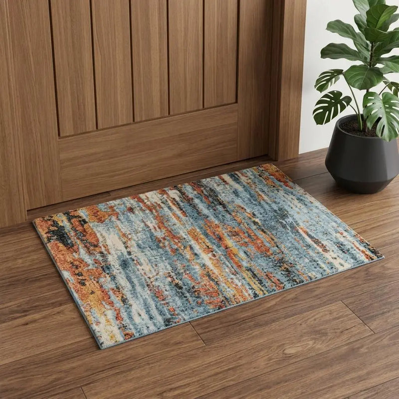 2' X 3' Blue And Apricot New Zealand Lambs Wool Abstract Hand Carved Handmade Area Rug Homeroots Home Decor