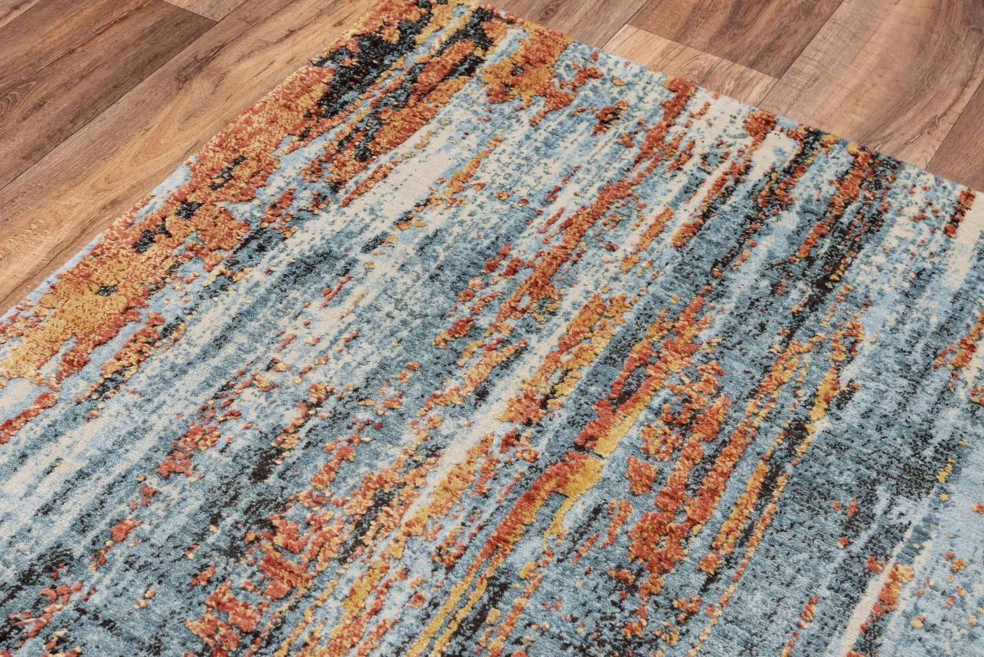 2' X 3' Blue And Apricot New Zealand Lambs Wool Abstract Hand Carved Handmade Area Rug Homeroots Home Decor