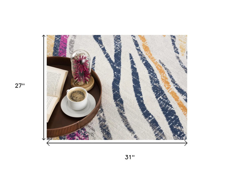 2' X 3' Blue And Gold Abstract Area Rug Homeroots Home Decor