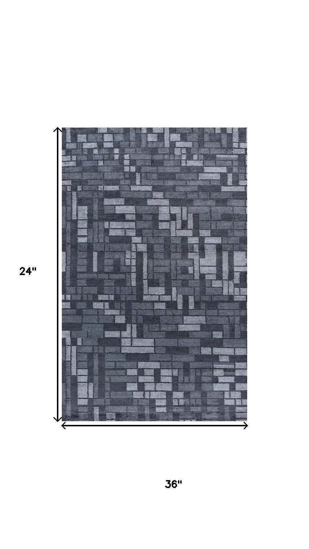 2' X 3' Blue And Gray Striped Hand Knotted Area Rug Homeroots Home Decor