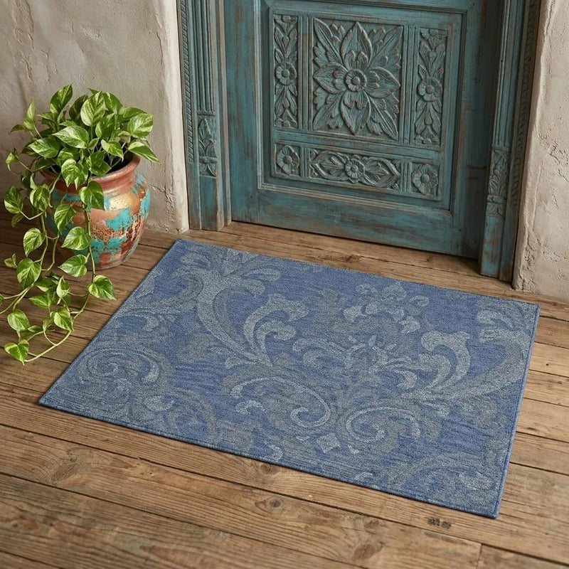 2' X 3' Blue And Gray Wool Floral Hand Tufted Area Rug Homeroots Home Decor