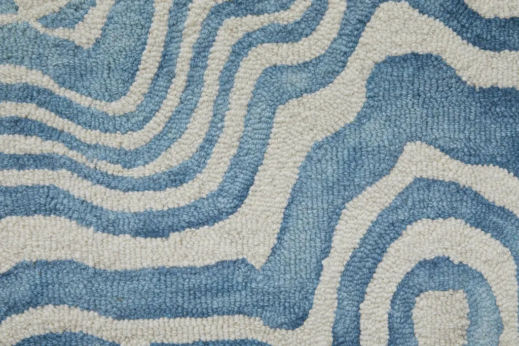 2' X 3' Blue And Ivory Wool Geometric Tufted Handmade Area Rug Homeroots Home Decor