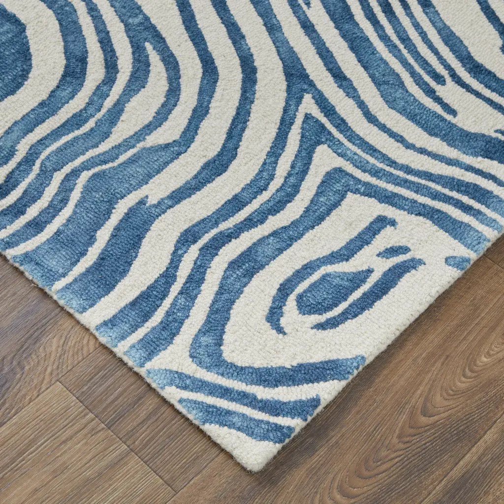 2' X 3' Blue And Ivory Wool Geometric Tufted Handmade Area Rug Homeroots Home Decor