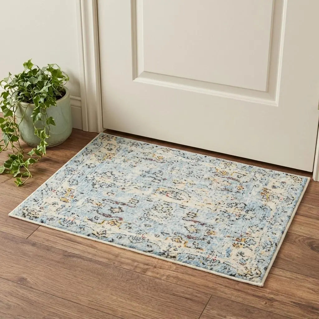 2' X 3' Blue Beige And Ivory New Zealand Lambs Wool Oriental Hand Carved Handmade Area Rug Homeroots Home Decor