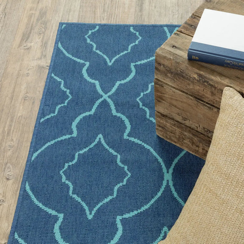 2' X 3' Blue Geometric Stain Resistant Indoor Outdoor Area Rug Homeroots Outdoor