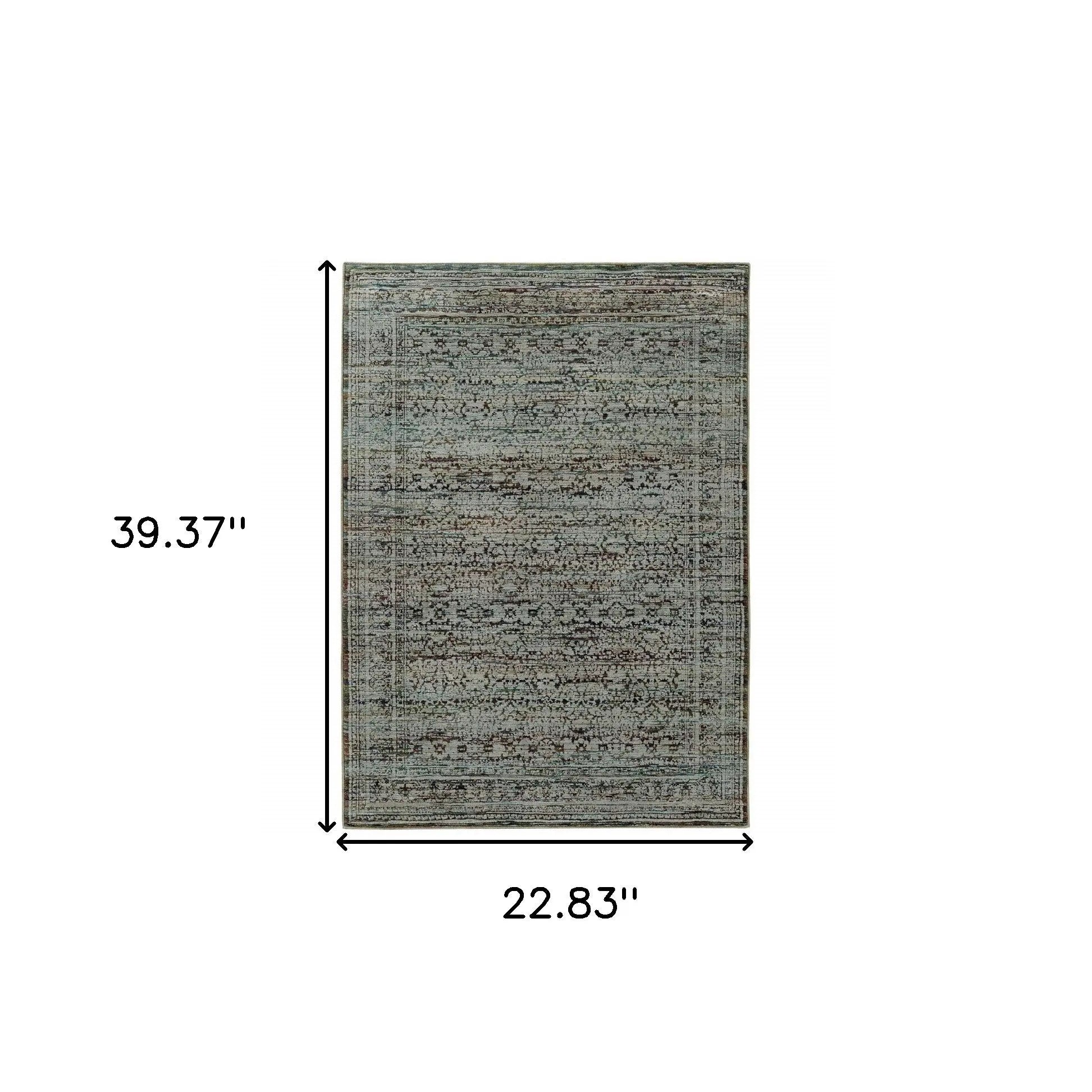 2' X 3' Blue Green Oriental Power Loom Area Rug Homeroots Home Decor