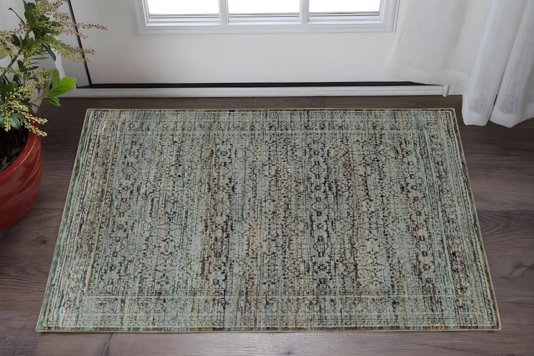 2' X 3' Blue Green Oriental Power Loom Area Rug Homeroots Home Decor