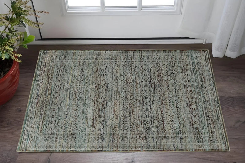 2' X 3' Blue Green Oriental Power Loom Area Rug Homeroots Home Decor