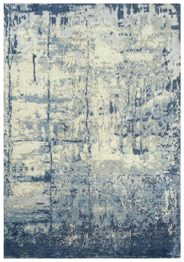 2' X 3' Blue Light Blue Gray And Ivory New Zealand Lambs Wool Abstract Hand Carved Handmade Area Rug Homeroots Home Decor