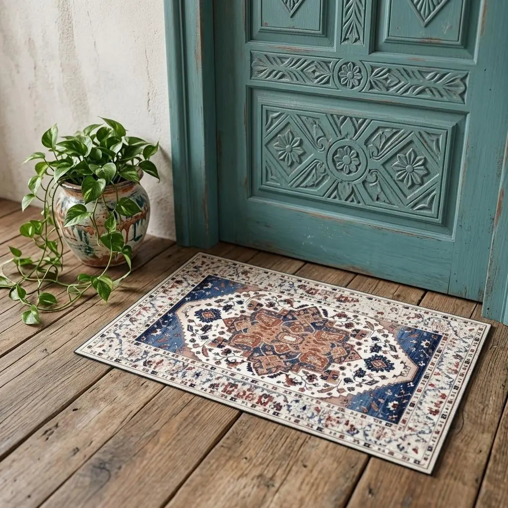 2' X 3' Blue White And Terra Cotta Oriental Washable Area Rug Homeroots Home Decor