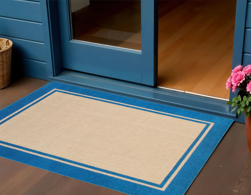 2' X 3' Blue and Beige Stain Resistant Indoor Outdoor Area Rug Homeroots Outdoor