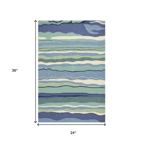 2' X 3' Blue and Ivory Abstract Handmade Indoor Outdoor Area Rug Homeroots Outdoor
