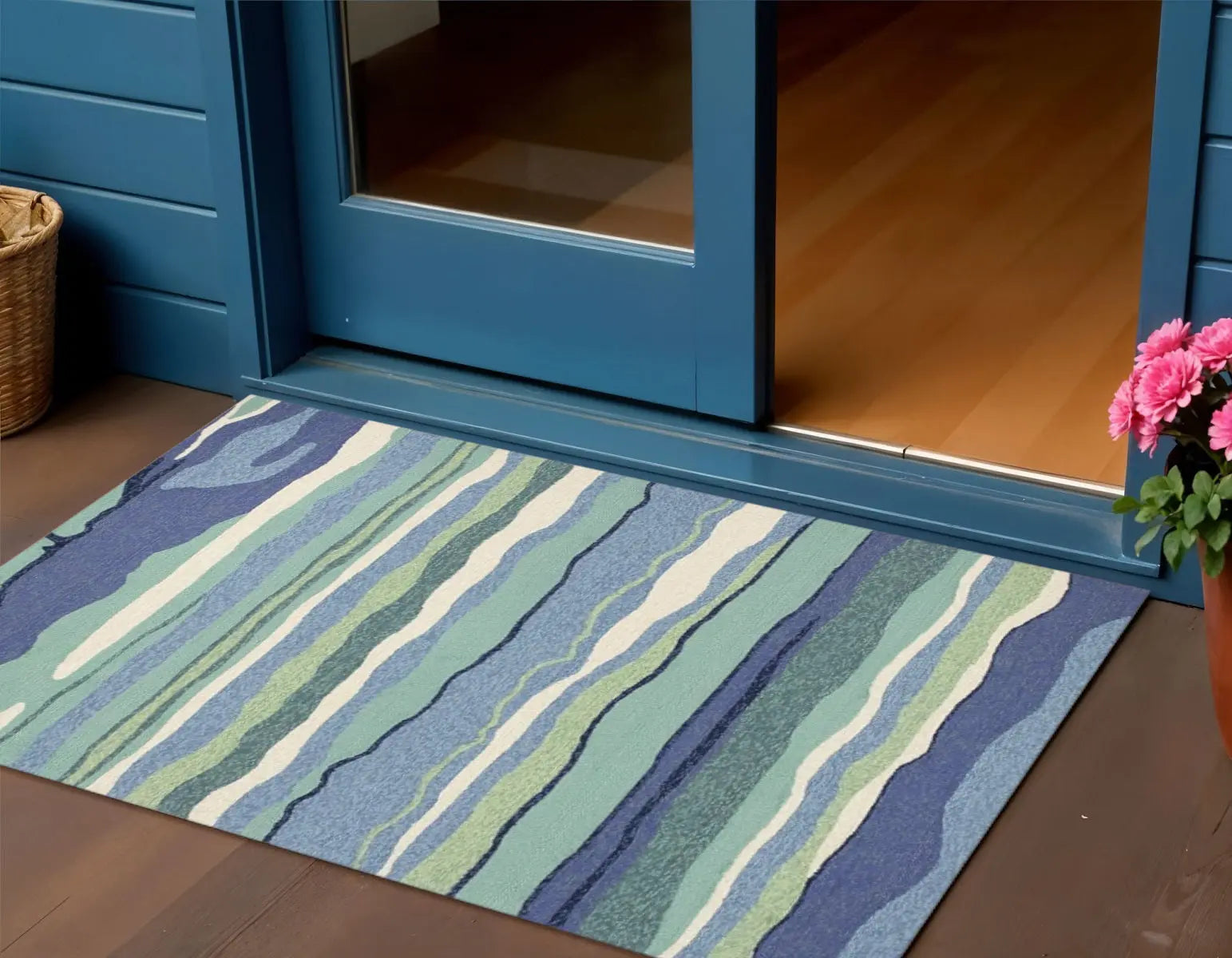 2' X 3' Blue and Ivory Abstract Handmade Indoor Outdoor Area Rug Homeroots Outdoor