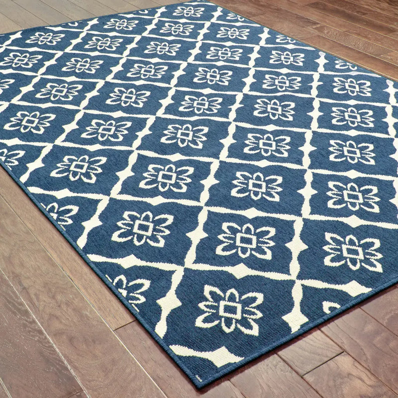 2' X 3' Blue and Ivory Floral Stain Resistant Indoor Outdoor Area Rug Homeroots Outdoor