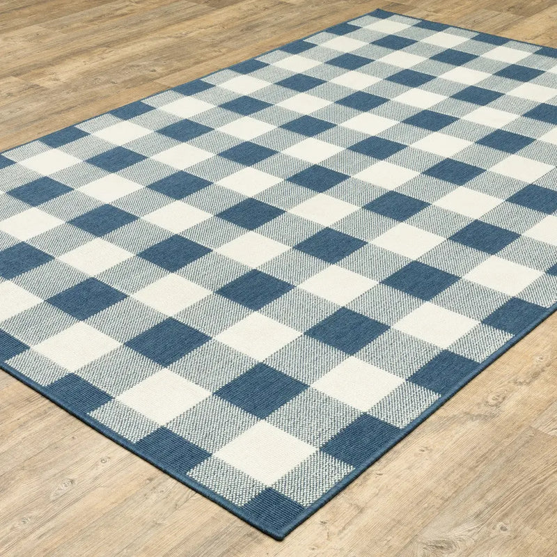 2' X 3' Blue and Ivory Geometric Stain Resistant Indoor Outdoor Area Rug Homeroots Outdoor