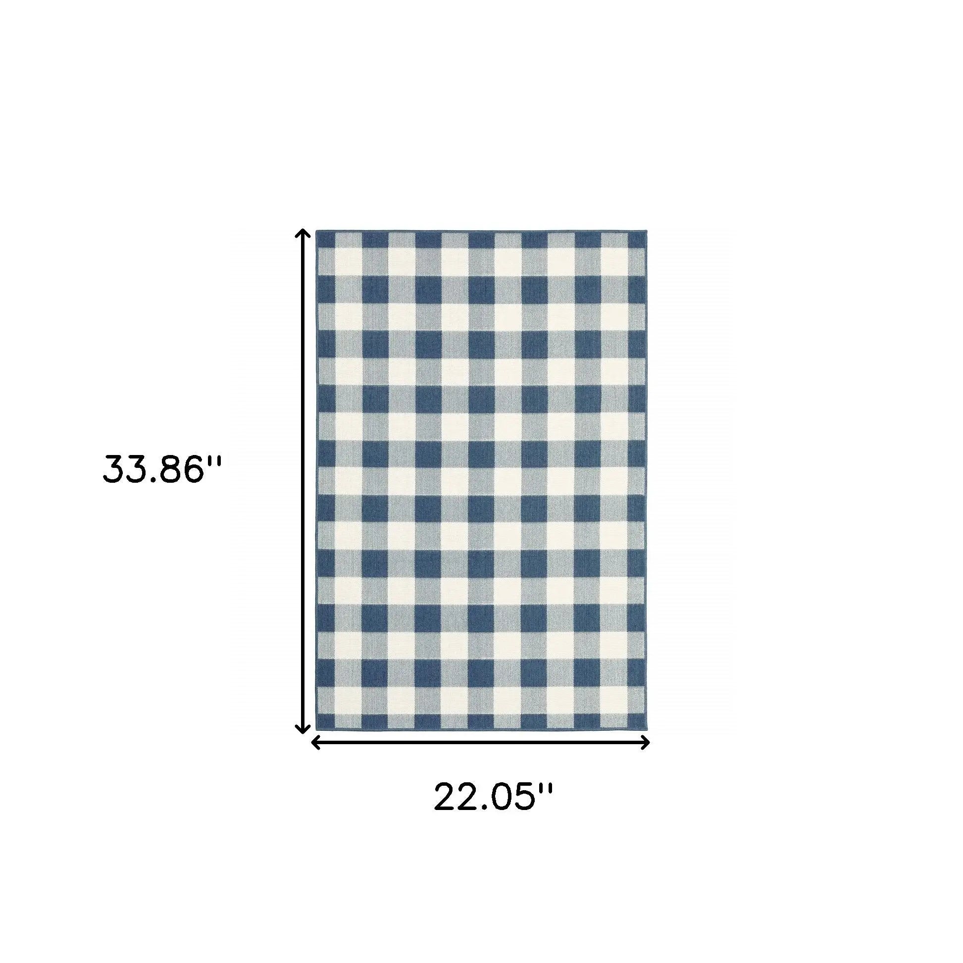 2' X 3' Blue and Ivory Geometric Stain Resistant Indoor Outdoor Area Rug Homeroots Outdoor