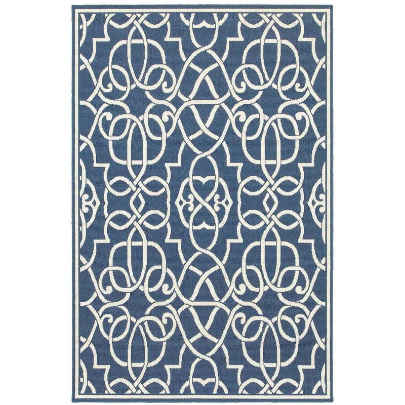 2' X 3' Blue and Ivory Geometric Stain Resistant Indoor Outdoor Area Rug Homeroots Outdoor