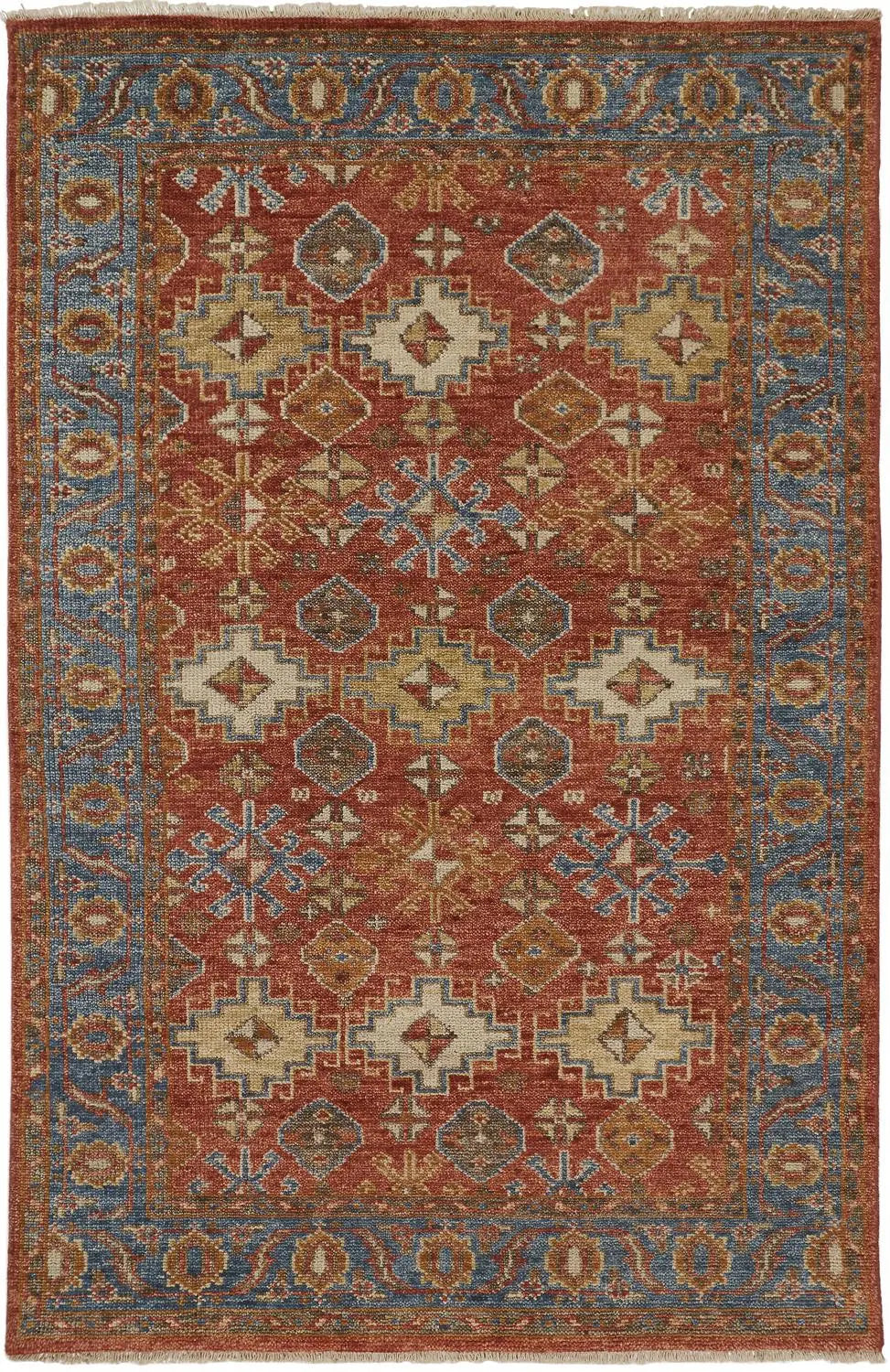 2' X 3' Blue and Red Wool Floral Hand Knotted Area Rug With Fringe Homeroots Home Decor