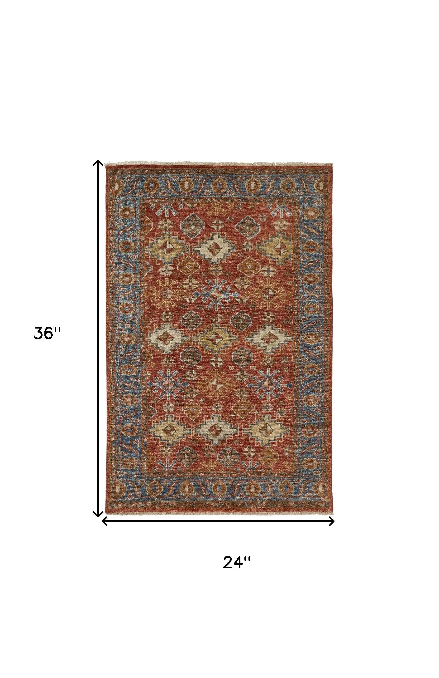 2' X 3' Blue and Red Wool Floral Hand Knotted Area Rug With Fringe Homeroots Home Decor