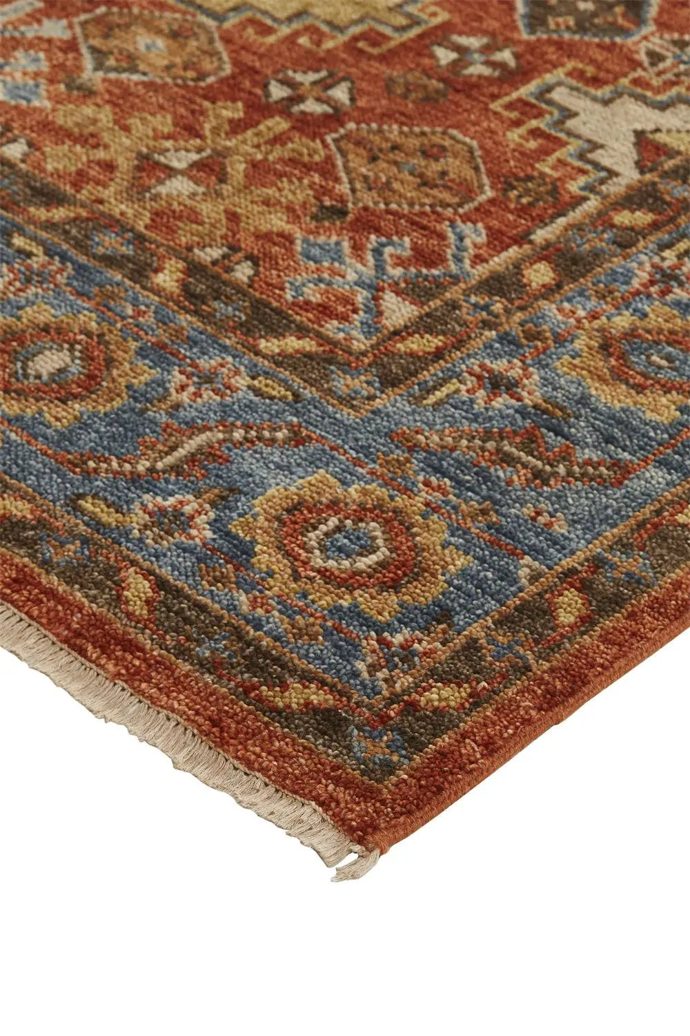 2' X 3' Blue and Red Wool Floral Hand Knotted Area Rug With Fringe Homeroots Home Decor