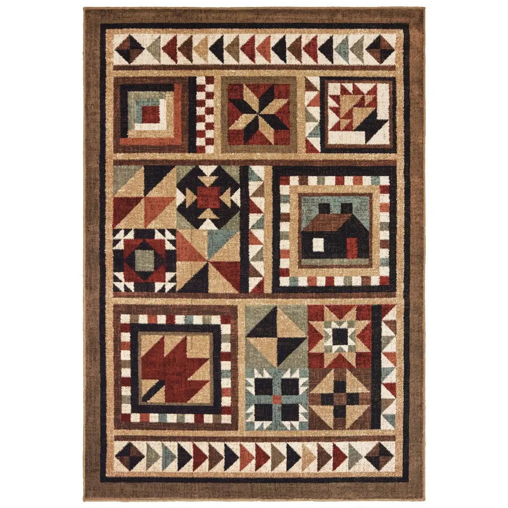 2' X 3' Brown And Red Ikat Patchwork Scatter Rug Homeroots Home Decor
