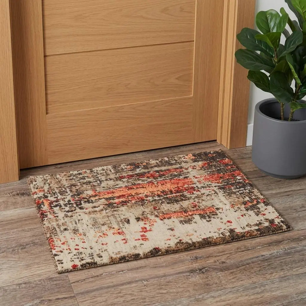 2' X 3' Brown Beige And Apricot New Zealand Lambs Wool Abstract Hand Carved Handmade Area Rug Homeroots Home Decor