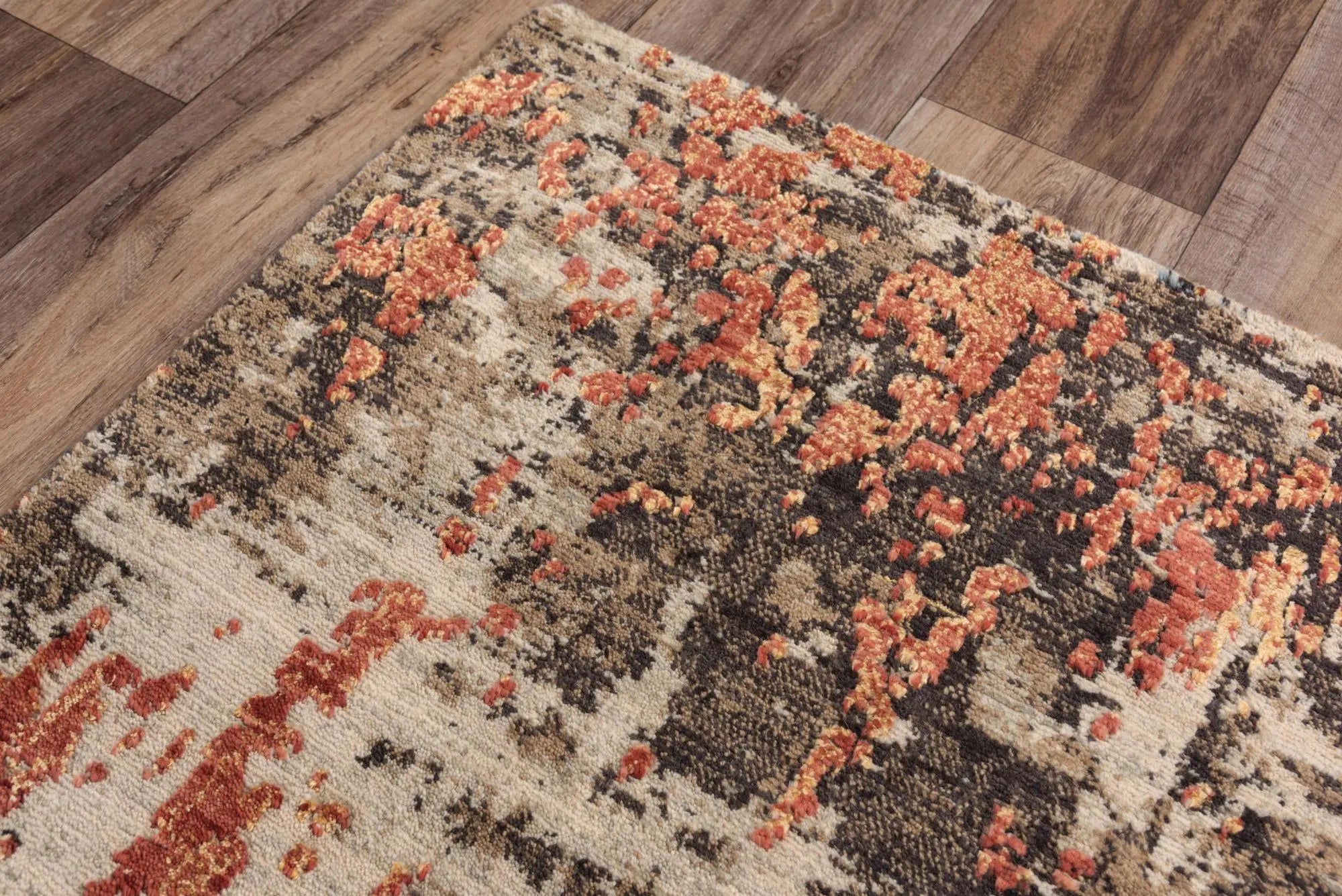 2' X 3' Brown Beige And Apricot New Zealand Lambs Wool Abstract Hand Carved Handmade Area Rug Homeroots Home Decor