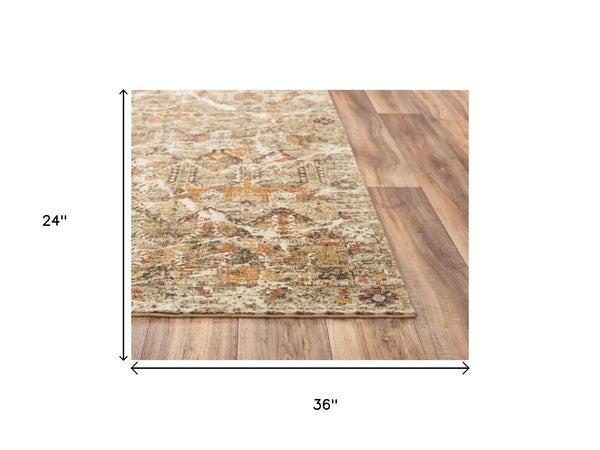 2' X 3' Brown Beige Ivory And Green New Zealand Lambs Wool Abstract Hand Carved Handmade Area Rug Homeroots Home Decor