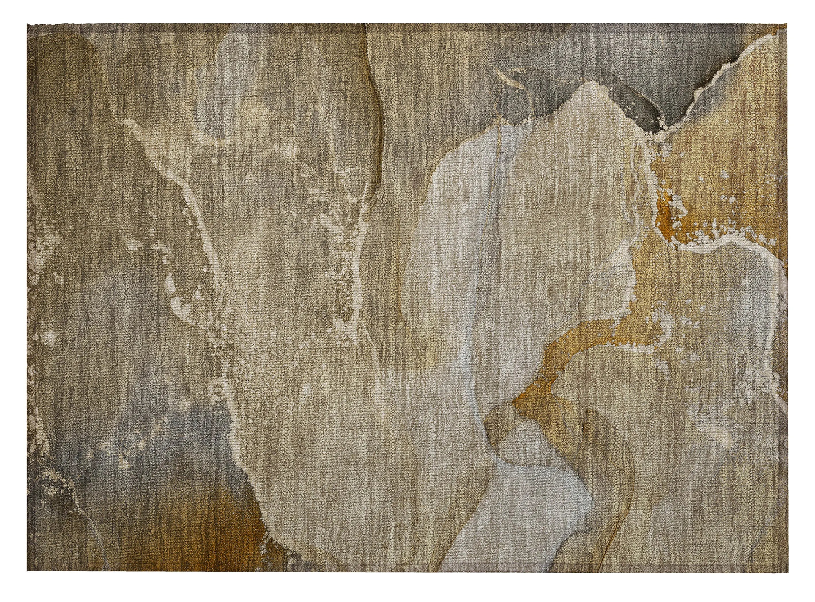 2' X 3' Brown Beige and Gold Abstract Washable Indoor Outdoor Area Rug Homeroots Outdoor