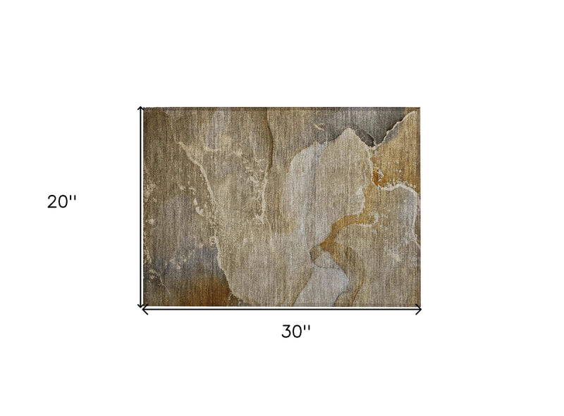 2' X 3' Brown Beige and Gold Abstract Washable Indoor Outdoor Area Rug Homeroots Outdoor