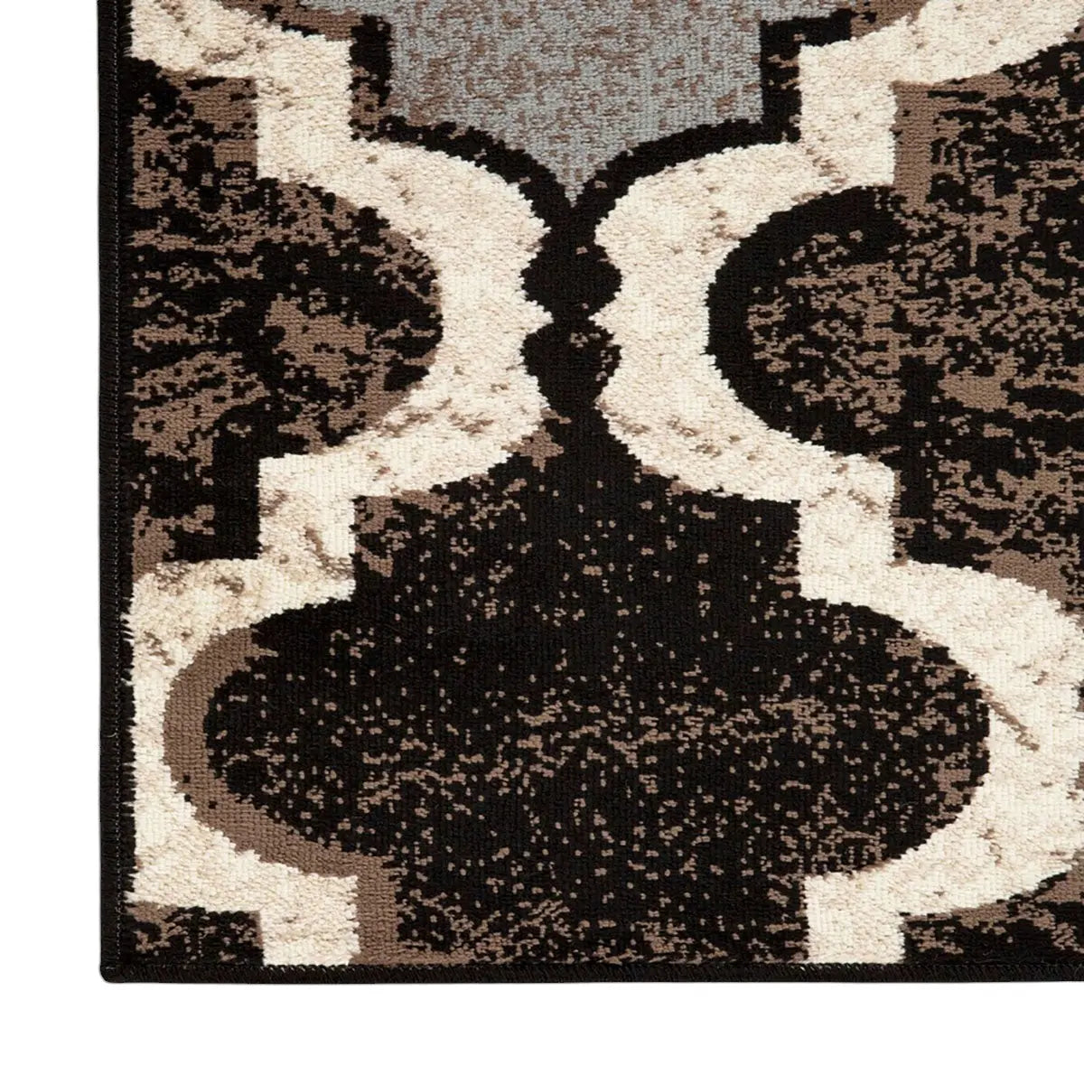 2' X 3' Brown Black And Ivory Quatrefoil Distressed Area Rug Homeroots Home Decor