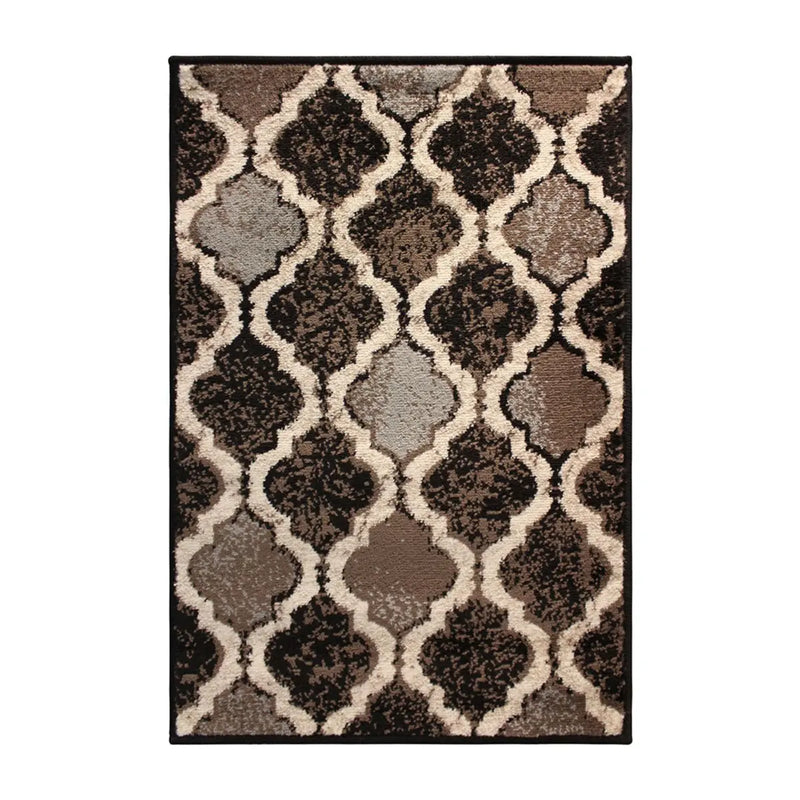 2' X 3' Brown Black And Ivory Quatrefoil Distressed Area Rug Homeroots Home Decor