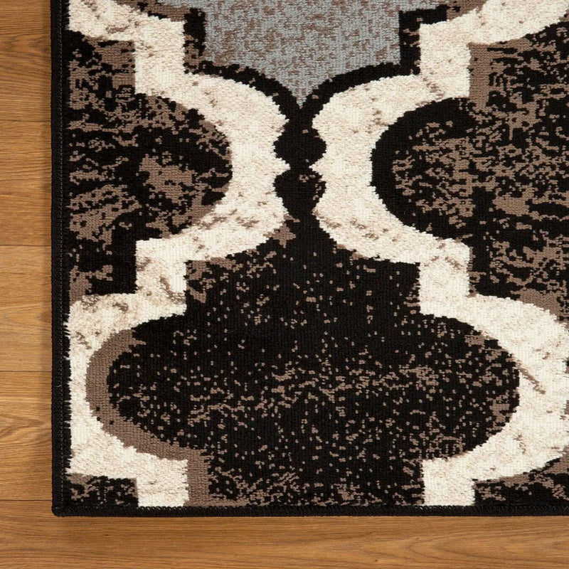 2' X 3' Brown Black And Ivory Quatrefoil Distressed Area Rug Homeroots Home Decor