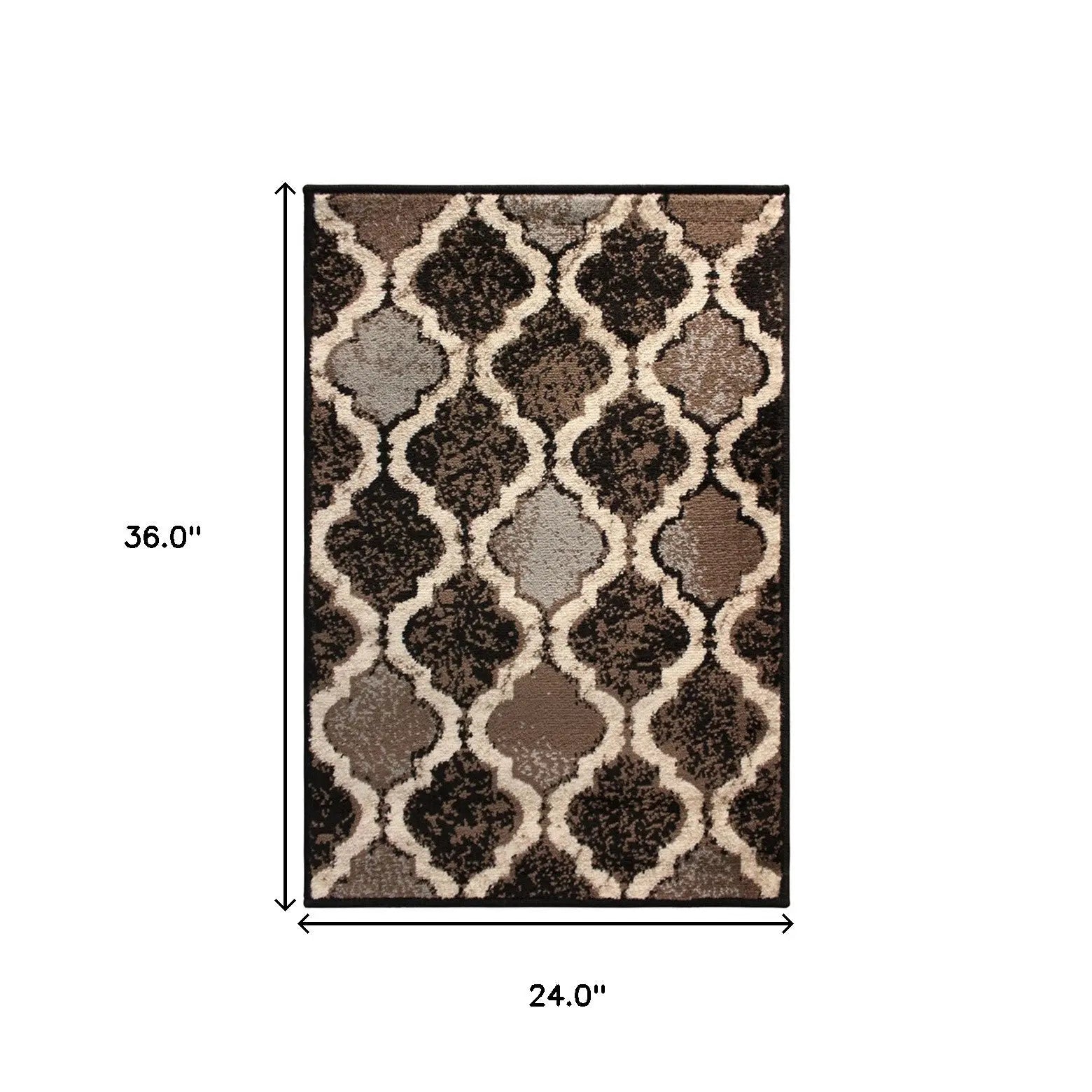2' X 3' Brown Black And Ivory Quatrefoil Distressed Area Rug Homeroots Home Decor