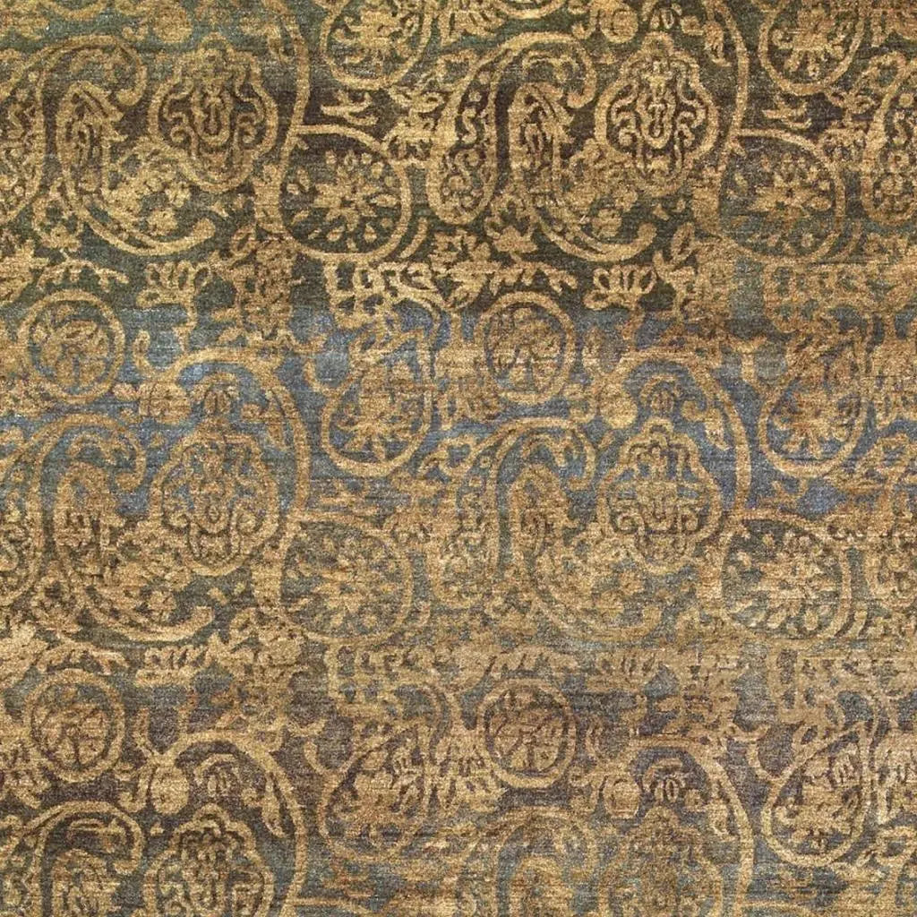 2' X 3' Brown Gold And Blue Wool Paisley Hand Knotted Area Rug Homeroots Home Decor