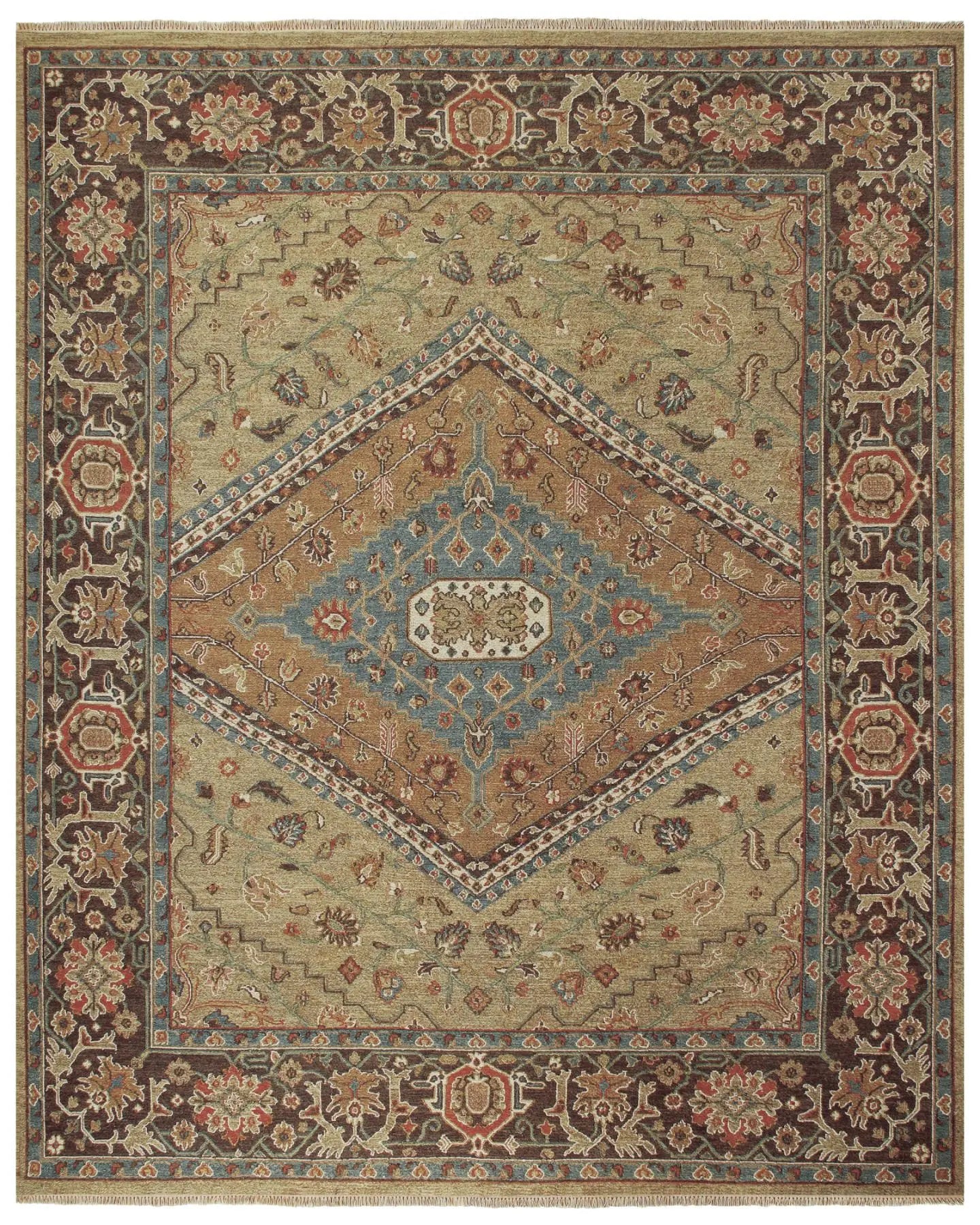 2' X 3' Brown Gold And Green Wool Oriental Hand Knotted Area Rug Homeroots Home Decor