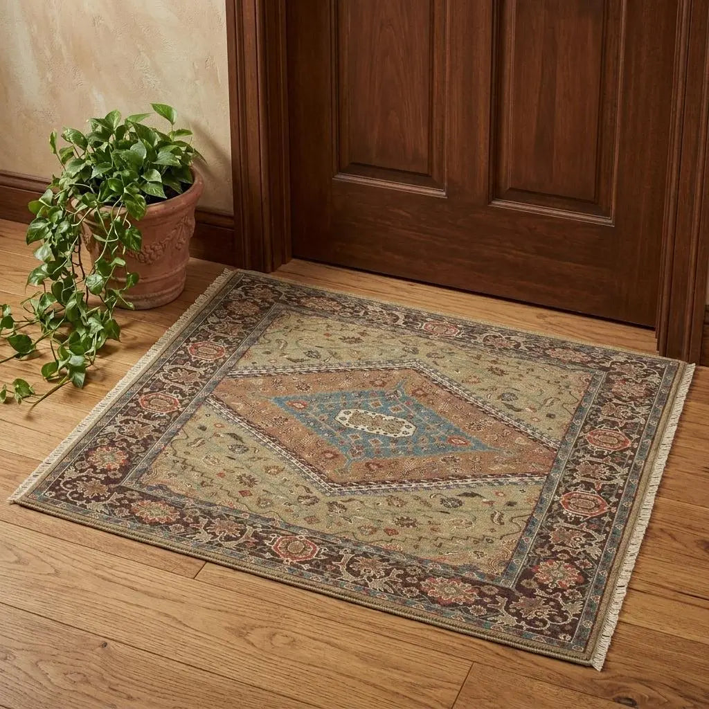 2' X 3' Brown Gold And Green Wool Oriental Hand Knotted Area Rug Homeroots Home Decor