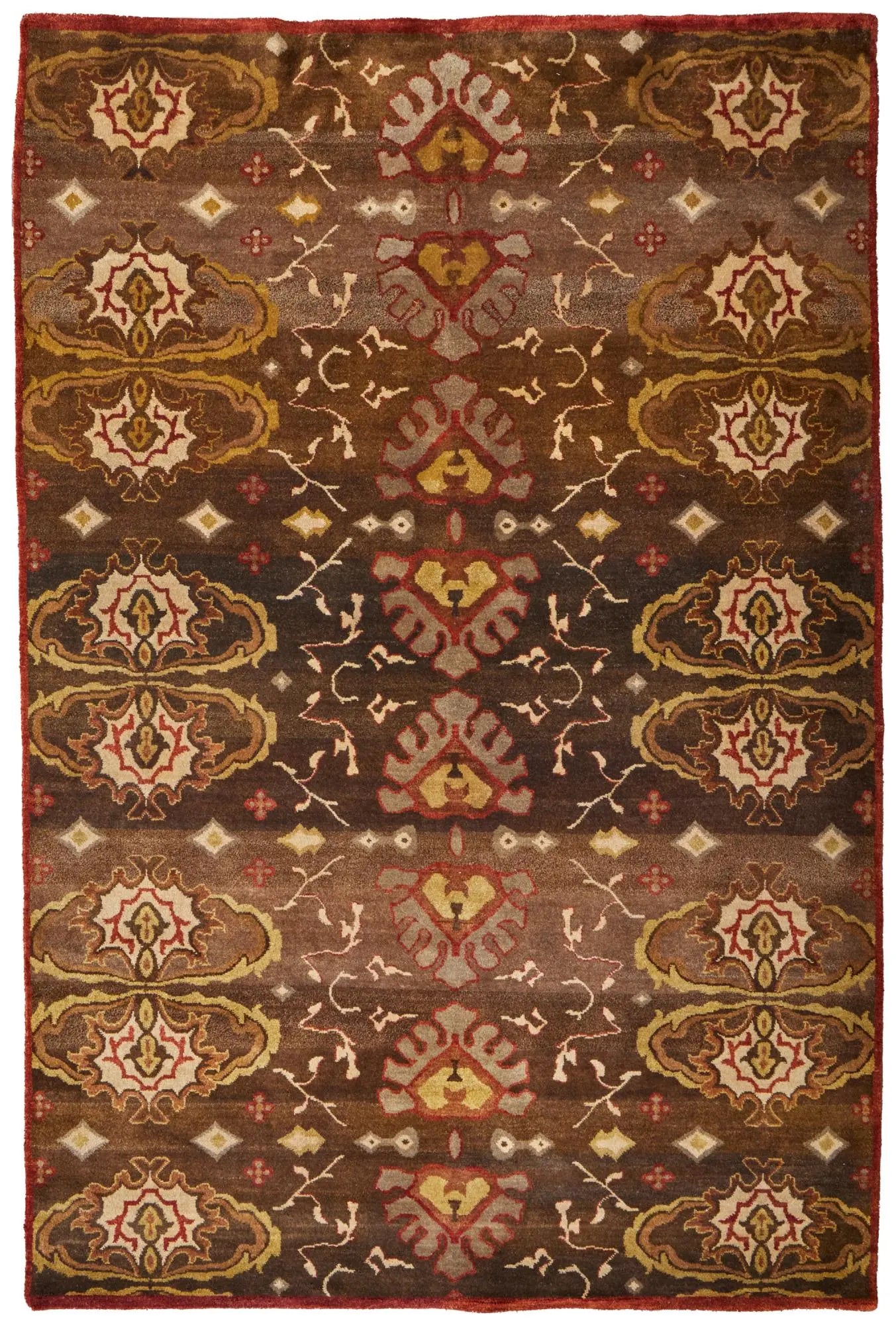 2' X 3' Brown Red And Tan Wool Ikat Hand Knotted Area Rug Homeroots Home Decor