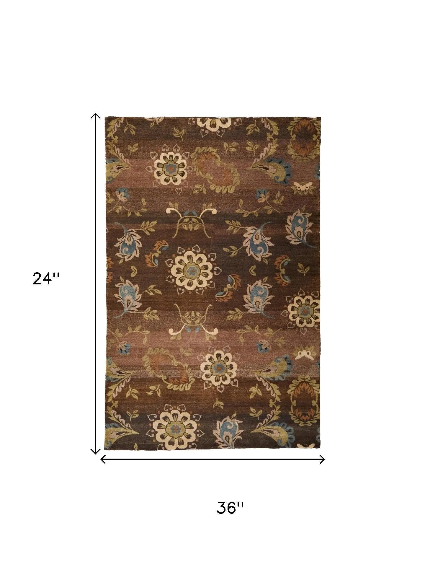 2' X 3' Brown Tan And Green Wool Floral Hand Knotted Area Rug Homeroots Home Decor