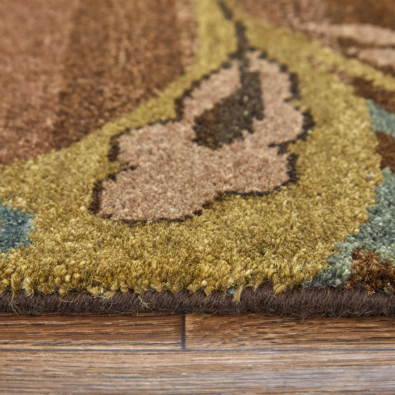 2' X 3' Brown Tan And Green Wool Floral Hand Knotted Area Rug Homeroots Home Decor