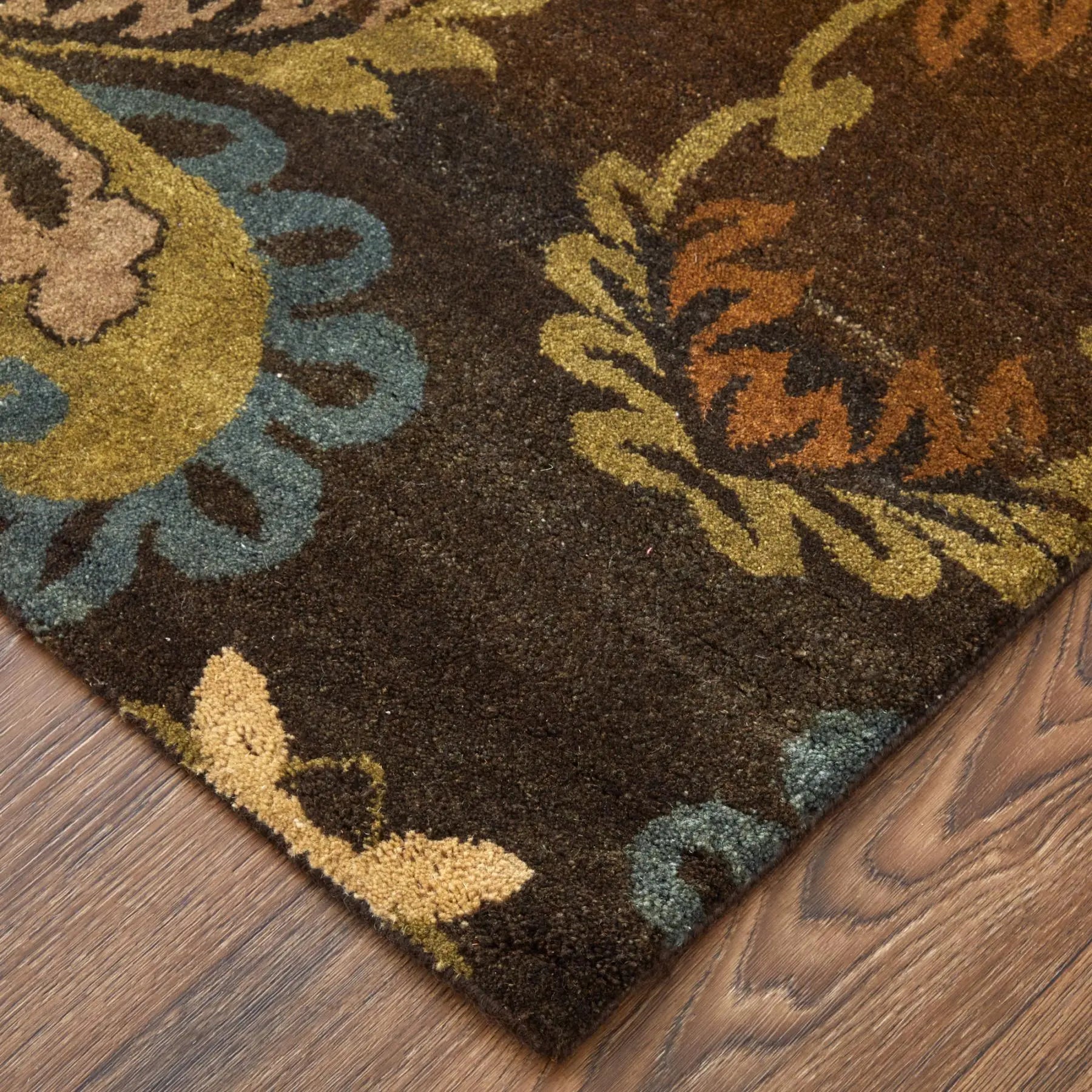 2' X 3' Brown Tan And Green Wool Floral Hand Knotted Area Rug Homeroots Home Decor