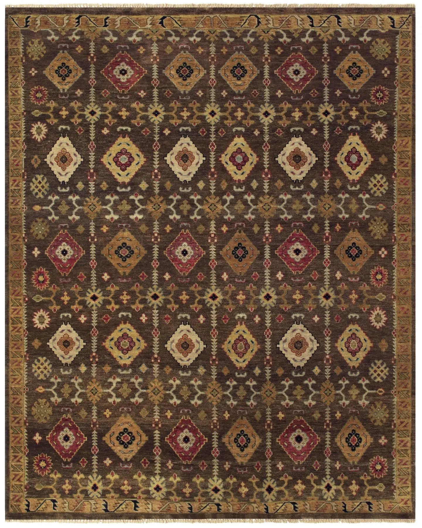 2' X 3' Brown Tan And Red Wool Geometric Hand Knotted Area Rug Homeroots Home Decor