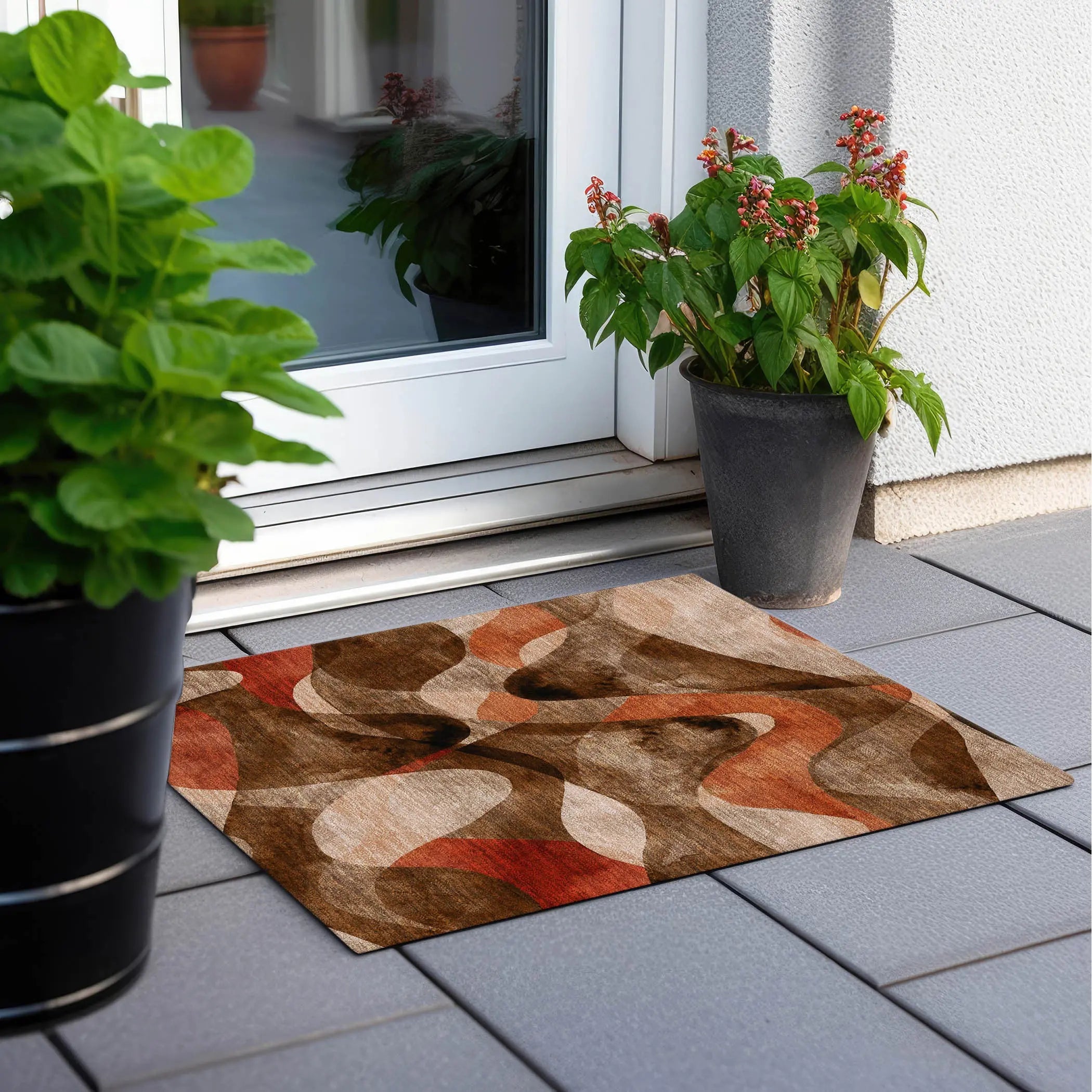 2' X 3' Chocolate Abstract Washable Non Skid Indoor Outdoor Area Rug - GreatEagleInc