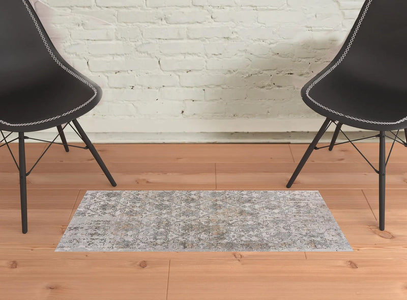 2' X 3' Cream Abstract Distressed Area Rug Homeroots Home Decor
