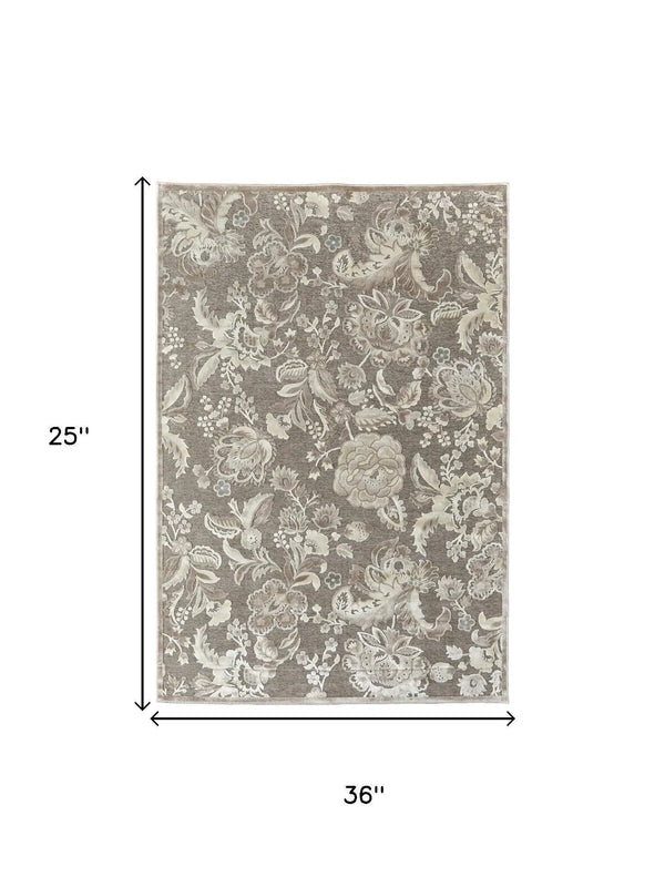 2' X 3' Gray And Black Floral Area Rug Homeroots Home Decor