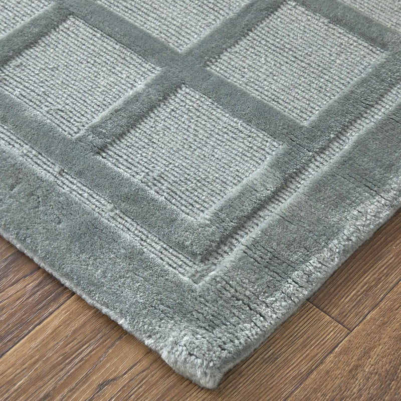 2' X 3' Gray And Blue Wool Geometric Hand Knotted Area Rug Homeroots Home Decor