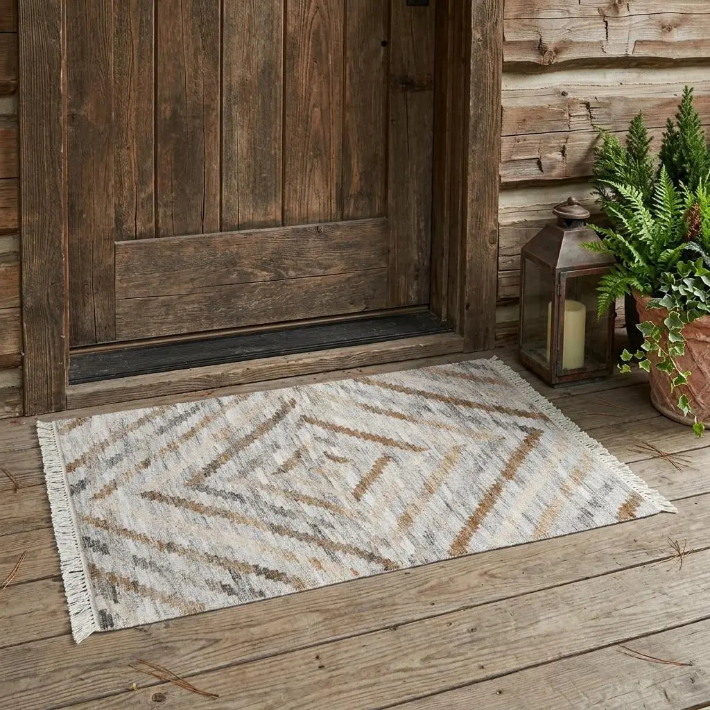 2' X 3' Gray And Brown Geometric Hand Woven Area Rug With Fringe Homeroots Outdoor