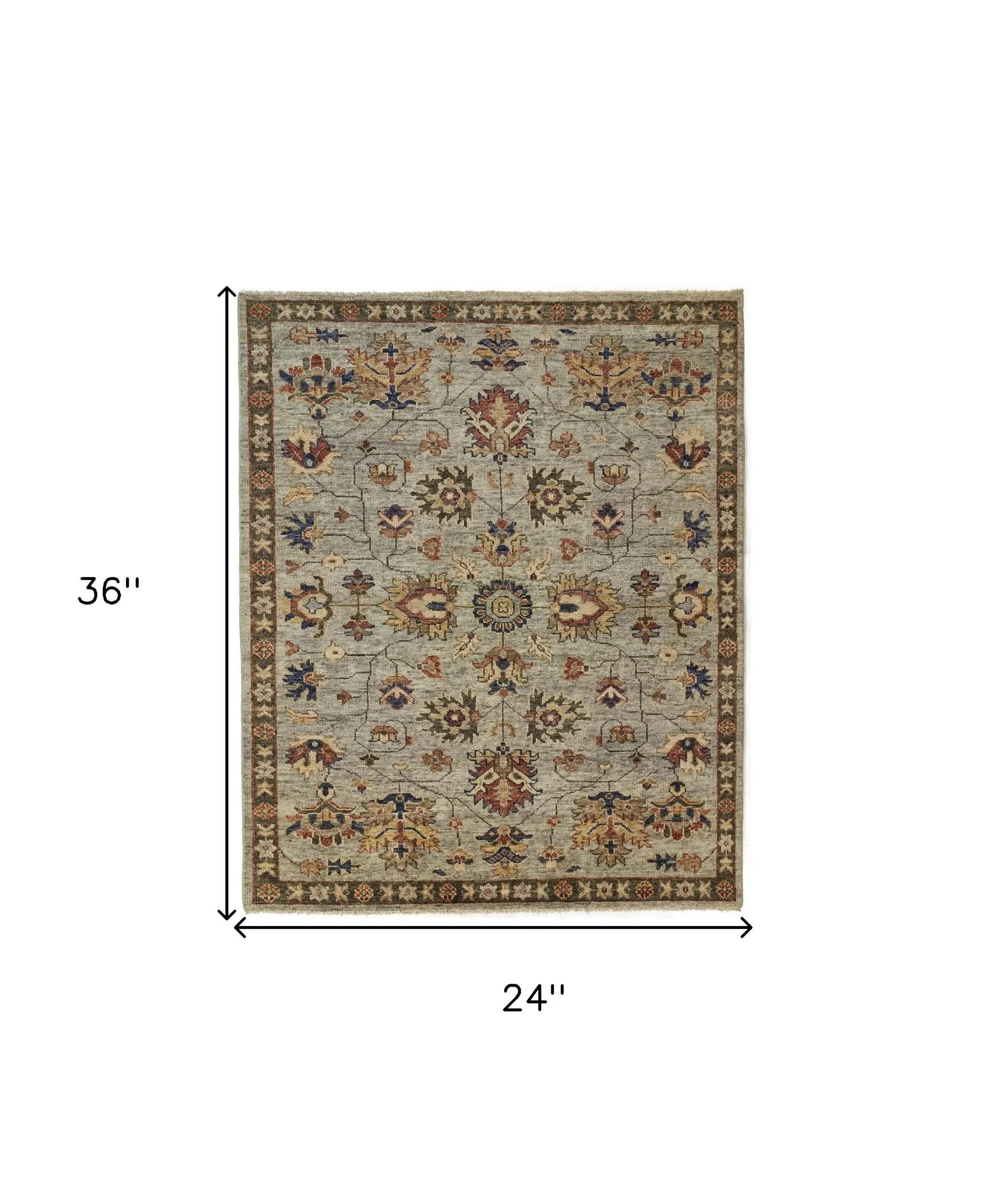2' X 3' Gray And Ivory Wool Oriental Hand Knotted Area Rug With Fringe Homeroots Home Decor