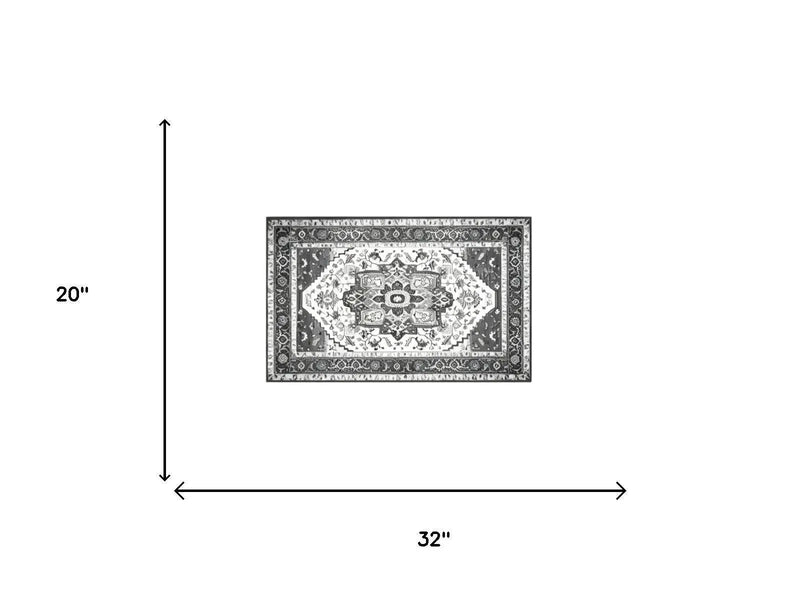 2' X 3' Gray And White Oriental Washable Area Rug Homeroots Home Decor